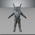 Futuristic Biological Character In White Blue Space Suit With Transparent Helmet And Armor Details