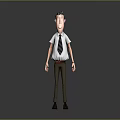 Cartoon Man in White Shirt With Tie Brown Pants And Brown Shoes