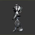 Futuristic 3D Rendered Mechanical Robot With Detailed Armor Silver Black Color And Blue Glowing Elements