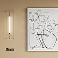 Abstract Painting Line Art With Human Figures And Minimalist Wall Lamp By Minotti