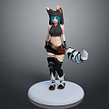 Game Movie Character 3D Model With Blue Hair Cat Ear Hat Black Outfit Striped Tail