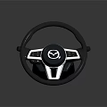Gray Modern Car Steering Wheel With Mazda Logo Control Buttons And Silver Accents
