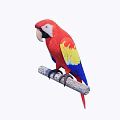 Vibrant Red Parrot With Yellow And Blue Feathers Perched On A Wooden Branch