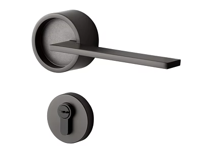 Modern Black Door Handle With Sleek Design And Round Lock Component 3d model