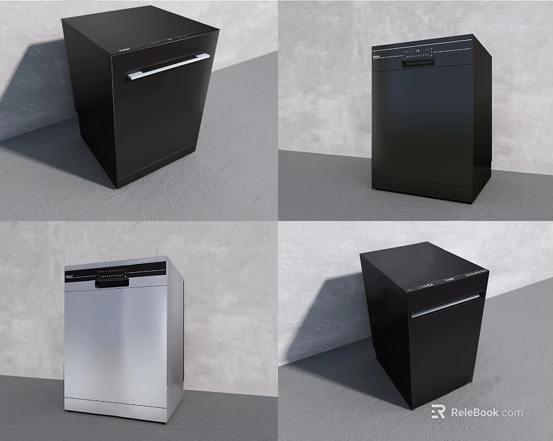 Modern Black And Silver Dishwasher Designs For Stylish Kitchen Appliance 3d model 