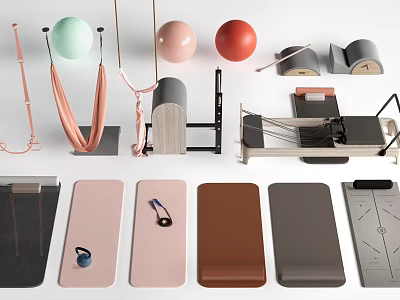 Essential Fitness Equipment Collection Featuring Suspension Trainer Exercise Balls Yoga Blocks And Pilates Reformer 3d model