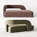 Modern Velvet Chaise Lounge With Curved Back In Brown And Olive Green Hues