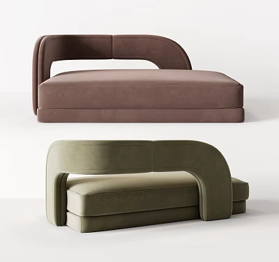 Modern Velvet Chaise Lounge With Curved Back In Brown And Olive Green Hues 3d model