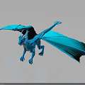 Shiny Blue Dragon Fantasy Creature 3D Model With Wings And Horns On Dark Background