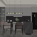Modern Restaurant Open Kitchen Design With Island Counter Hanging Lights And Dining Chairs
