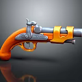 Orange Grip Vintage Pistol with Metal Barrel and Classic Firearm Design