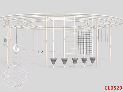 Modern Kids Playground With Circular White Structure Swings Climbing Net Rings Ladder And Seats 3d model