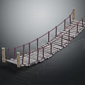 Rustic Suspension Bridge Structure With Wooden Planks Rope Railings And Posts