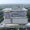 Modern Sustainable Office Building Design With Glass Curtain Wall And Rooftop Solar Panels