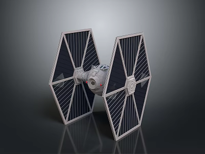 Detailed TIE Fighter Scale Model With Angular Wings And Metallic Engine Parts 3d model