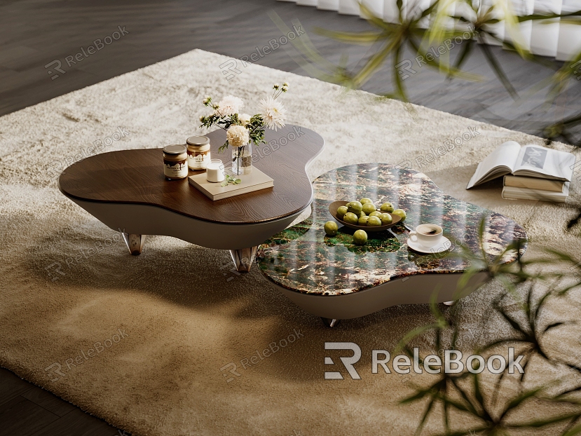 Modern Italian Style Coffee Table Light Luxury Female and Female Coffee Table Minimalist Coffee Table Marble Coffee Table Jewelry Combination Pile Carpet model