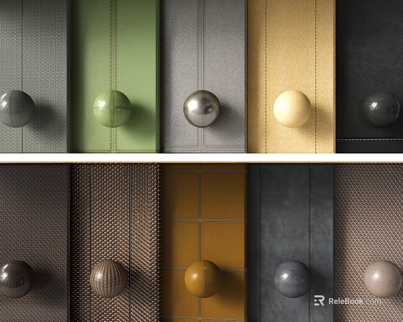 Collection of Diverse Colored Textured Panels With Round Decorative Knobs 3d model