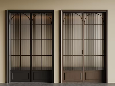 Modern Double Doors Interior Design With Arched Top Grid Glass Dark Light Brown 3d model