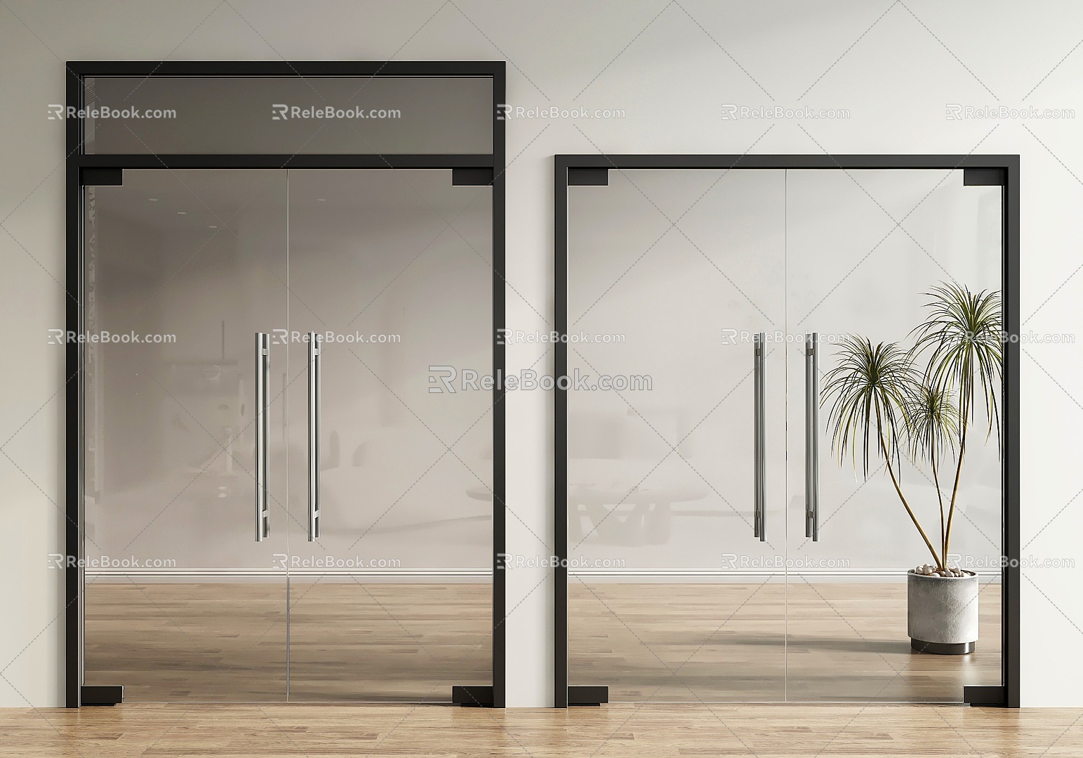 Modern glass double door glass double door office glass door 3d model