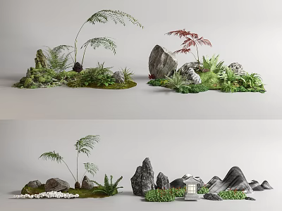 New Chinese style landscape sketch plant combination plant pile courtyard sketch 3d model