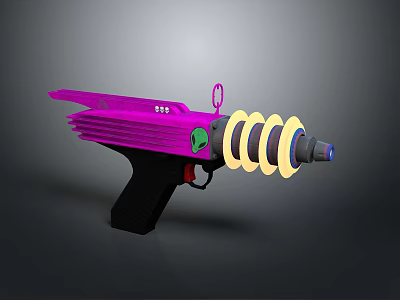 Futuristic Purple Weapon Gun With Yellow Spiral Structure And Black Handle Design 3d model