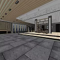 Chinese Style Specialty Store Interior With Wooden Grille Ceiling Stone Floor And Display Platform