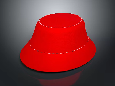 Stylish Red Felt Hat With Wide Brim And Stitching Detail On Dark Background 3d model