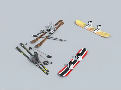 High Quality Winter Sports Equipment with Skis Poles Boots and Snowboards 3d model