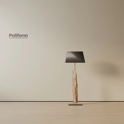 Poliform Modern Floor Lamp With Black Shade And Natural Wooden Base Design 3d model