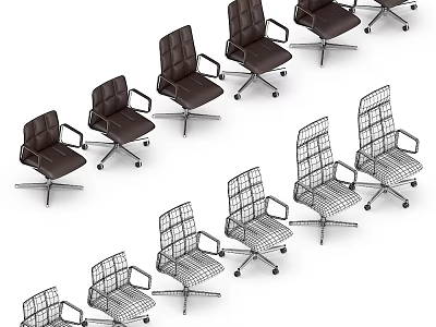 Office Chairs With Modern Leather And Mesh Design And Wheels For Workspace 3d model
