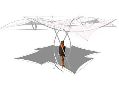 Modern Pergola With White Metal Frame And Membrane Roof For Outdoor Area 3d model