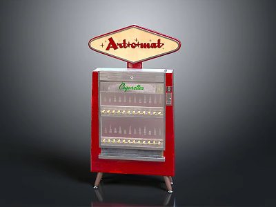 Vintage Red Automat Vending Machine With Cigarettes Display And Classic Sign 3d model