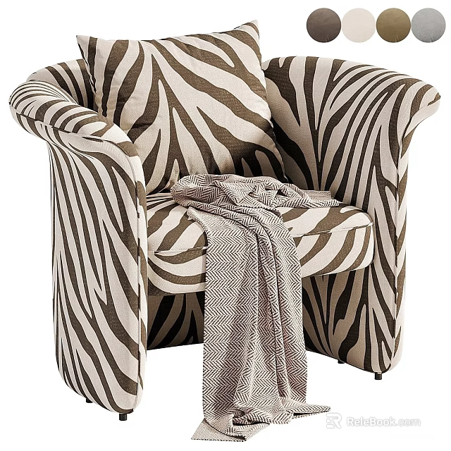Stylish Single Sofa With Zebra Pattern Brown And White Upholstery And Gray Blanket 3d model 