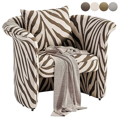 Stylish Single Sofa With Zebra Pattern Brown And White Upholstery And Gray Blanket 3d model