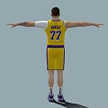 Man in Yellow Lakers Jersey Number 77 with Arms Outstretched