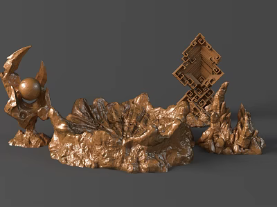 Bronze Sculptures with Abstract Shapes Sphere Lotus Base and Geometric Design Elements 3d model