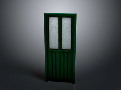 Green Door Interior With Double Glass Panes And Vertical Wooden Panels 3d model