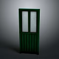 Green Door Interior With Double Glass Panes And Vertical Wooden Panels