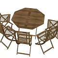 Wooden Outdoor Dining Set With Round Table And Slatted Back Chairs