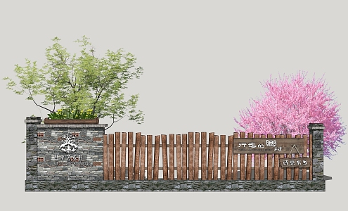 Rural Art Landscape Wall Brick Wall Sign Folk Landscape Wall Folk Art Landscape Wall Folk House Courtyard Wall 3d model