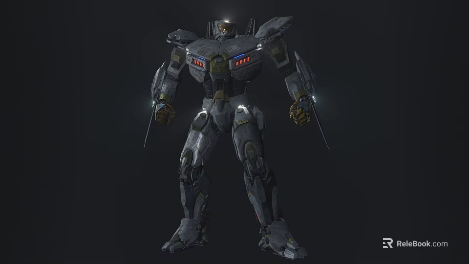 Futuristic Metallic Robot Doll With Glowing Red Eyes And Mechanical Armor 3d model 