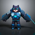 Game Movie Cat Warrior Character With Blue Black Armor And Glowing Swords