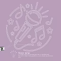 Glowing Neon Lamp Combination With Microphone Music Notes Stars On Purple Background