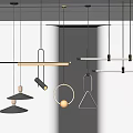 Modern Hanging Pendant Lights With Circular Triangular And Linear Metal Frames In Interior 3d model