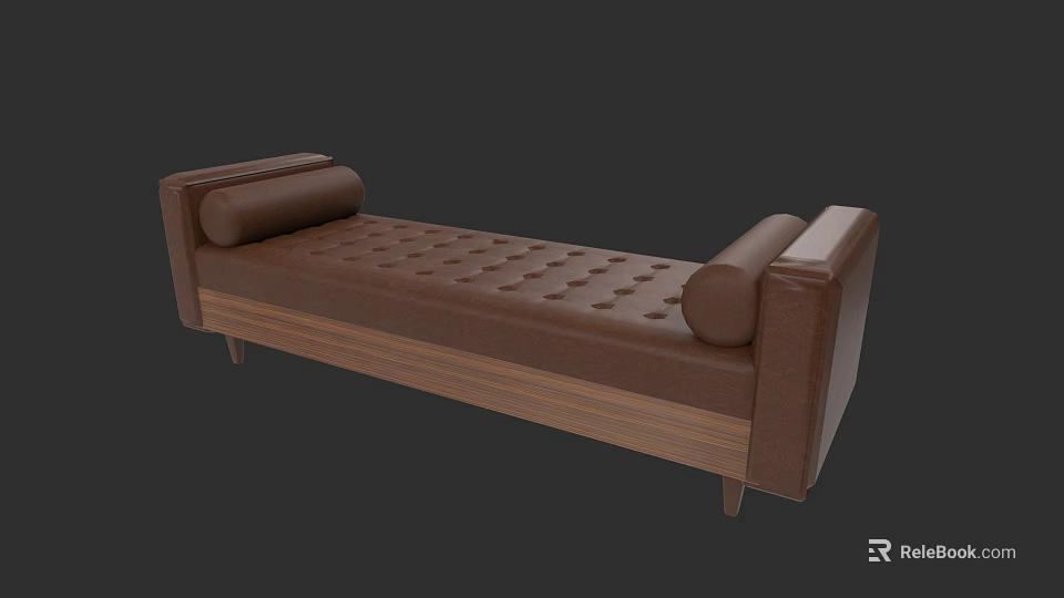 Brown Leather Tufted Sofa With Roll Arm And Wooden Frame Coffee Table Set 3d model 