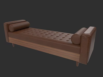 Brown Leather Tufted Sofa With Roll Arm And Wooden Frame Coffee Table Set 3d model
