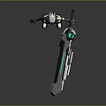 Futuristic Game Movie Character With White Hair Green Black Outfit Holding Tech Weapon