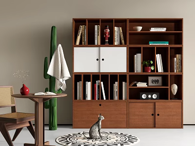 Modern Middle Ancient Bookcase Finished Bookcase Bookshelf Cactus Combination Bookcase Casual Table and Chair 3d model