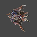 Abstract Intricate Sculpture With Metallic Spikes And Iridescent Finish On Dark Background