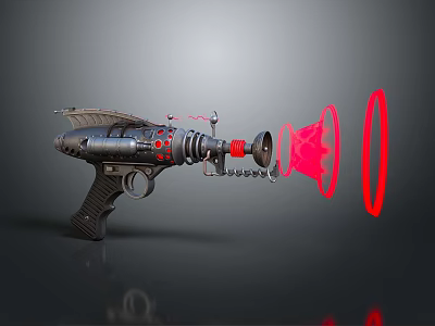 Futuristic Sci Fi Weapon Gun With Metallic Design Red Laser Beam Chain And Glowing Rings 3d model